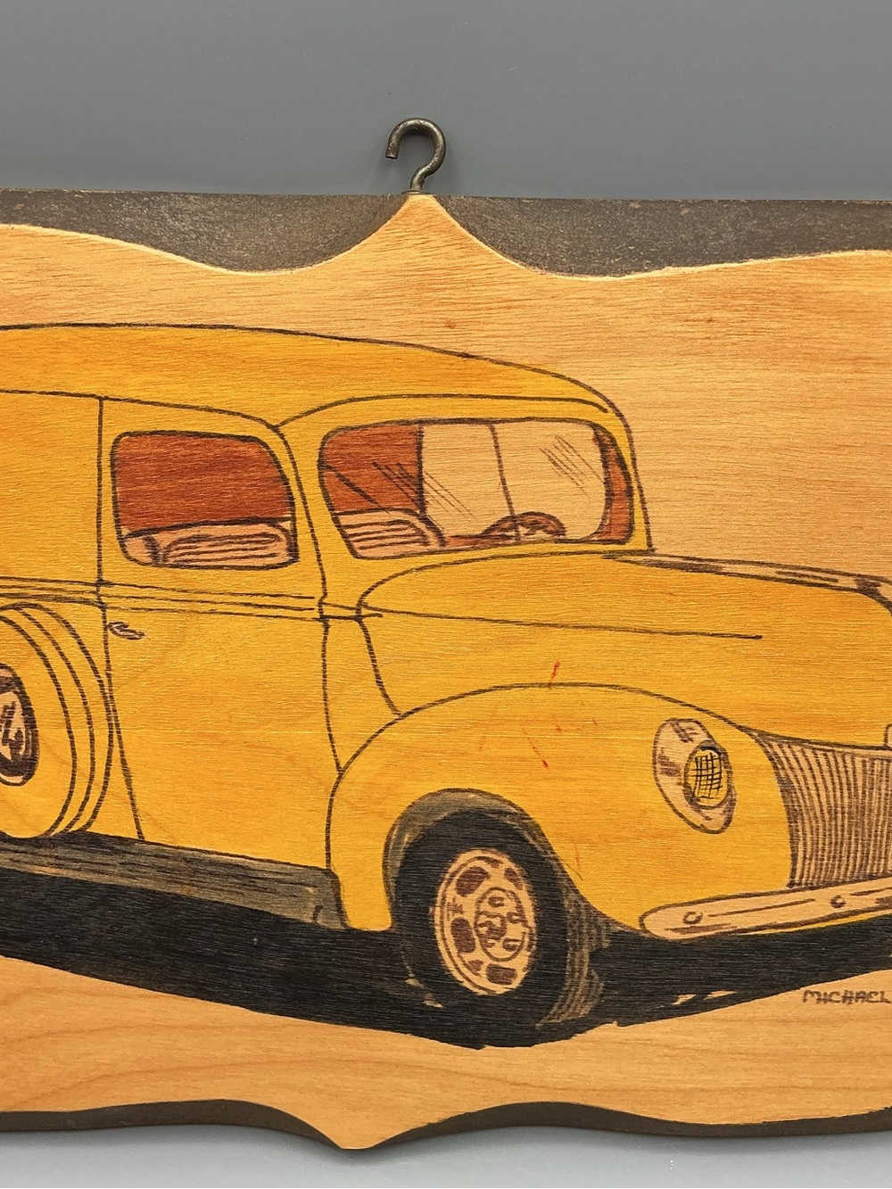 Yellow Vintage Car Wood Wall Art